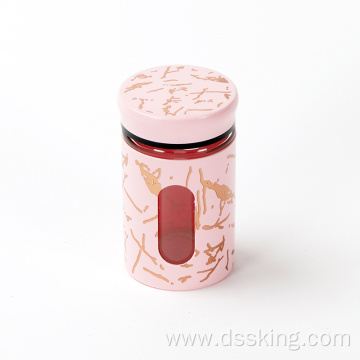 kitchen plastic spice jar set glass spice jar with rack Pink coffee sugar cube 150ml spice bottle glass jar